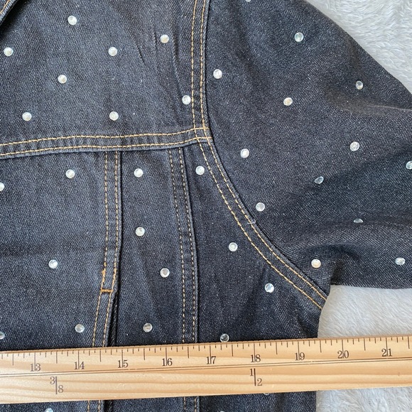 Bebe Rhinestone Denim Jacket Junior Size M Grey Wash Y2K Bling Sparkle Crop NWT - Picture 11 of 14